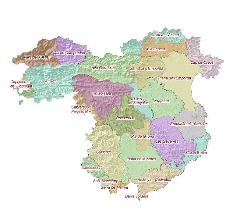 Mapa dels 26 paisatges de les Comarques Gironines