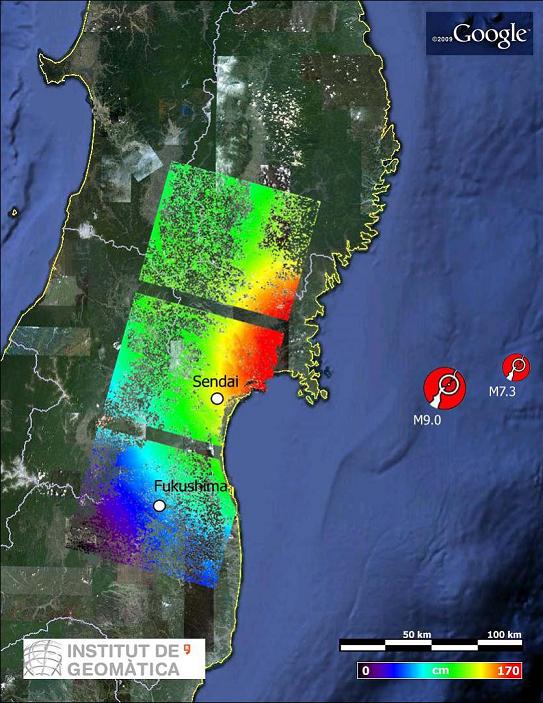 Mapa de les deformacions cosísmiques del terratrèmol del Japó
